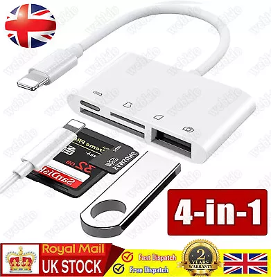 SD TF Card Reader Adapter USB OTG Camera Connection Kits For IPhone/iPad  4 In 1 • £8.99