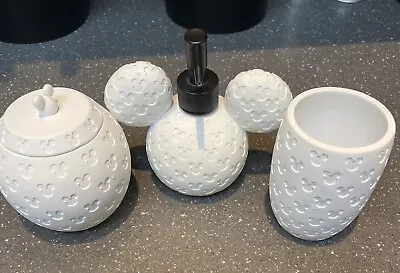 Disney Mickey Mouse Icon White Soap Dispenser Cup & Jar Ceramic 3pc Set • $35