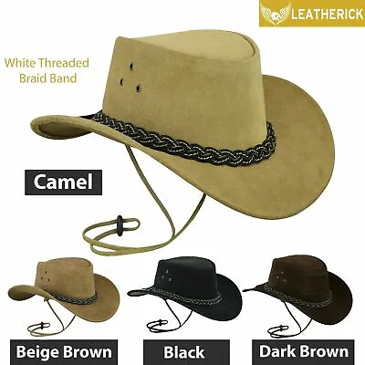 £16.99 • Buy Australian Western Aussie Style Real Leather Cowboy Bush Hat With Chin Straps 