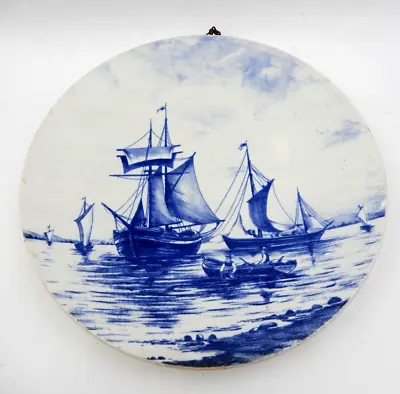 Antique Villeroy And Boch #3053 Sailing Schooner Blue Hanging Wall Plate • $29.95