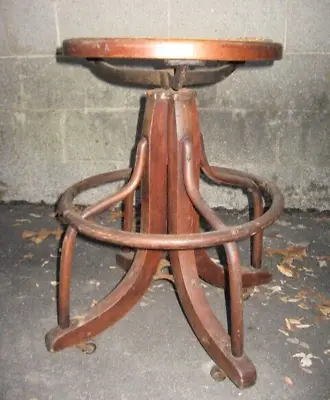 Antique C1918 CAST IRON & OAK Wood Industrial DRAFTING Stool Bell System FACTORY • $319