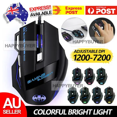 $14.95 • Buy AU NEW 7200 DPI Gaming Mouse 7 Buttons Color LED USB Optical Wired For Pro Gamer