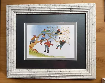 RIE MUNOZ 10x12  Framed & Matted 4.5x6.5  Art Card Whimsical  MONKEY TREE  1980 • $40