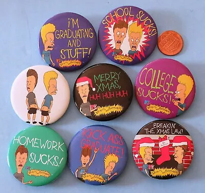 BUTTON LOT Of 8 Vtg '90s BEAVIS And BUTTHEAD Homework School SUCKS Graduate MTV • $19.99