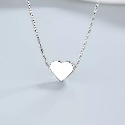 925 Sterling Silver Plain Love Heart Pendant Chain Necklace Women Lady Girl Gift • £3.49