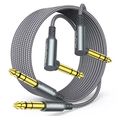 1/4 Inch TRS Instrument Cable 10ft 2-Pack90 Degree Right-Angled To Straight 6.3 • $9.20