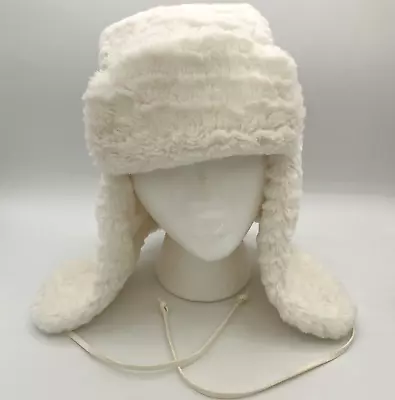 Apt 9 Womens White Soft Faux Rabbit Fur Aviator Trapper Hat Ear Flaps • $14.95