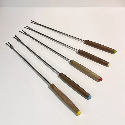 Vintage Fondue Forks Stainless Steel Wood Handle Colored Mixed Set Of 5 Japan • $8