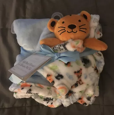 Le Bebe Favorite Baby Blanket And Lovey Blue  Zebra Giraffe Jungle Zoo Animals • $42.99