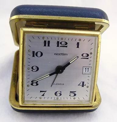 Vintage Acctim Travel Alarm Clock & Date Wind Up Desk Shelf Working Mechanical • £5.99