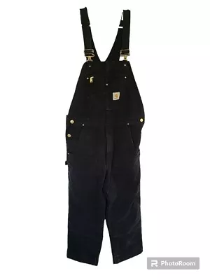 Carhartt Men 34X30 Duck Bib Denim Overalls Double Knee Black Workwear 102776-001 • $64.99