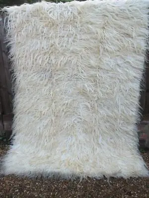 £80 • Buy Vintage 1970s WOVEN WOOL LONG PILE REAL SHEEP FUR KILIM RUG THROW 255x150cm
