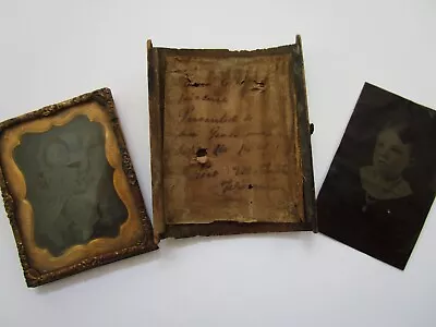  Ambrotype Daguerreotype Victorian Mourning Photos Lot Of 3 Girls And Man 1861 • $50