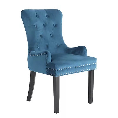 French Provincial Dining Chair Ring Studded Velvet Rubberwood Leg LISSE NAVY • $192