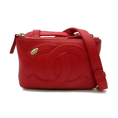 CHANEL Waist Bag Lamb Sheep Leather Red Used Women Crossbody CC Coco • $3195.07