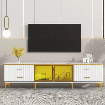 Stylish LED TV Stand Marble-veined Table Entertainment Center Storage Cabinet • $285.99