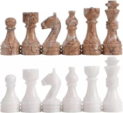 Marble Chess Pieces White & Marinara 3.5 Inch King Figures Handmade 32 Chess Fig • $50.69