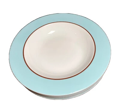 $65.65 • Buy NEW NWT Set Of 4 Crate & Barrel Pagnossin Audrey Rim Soup Bowl 8 3/4” Light Blue
