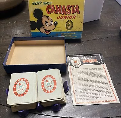 Vintage 1950  Mickey Mouse Canasta Junior Card Game Russel Co Complete • $19.88