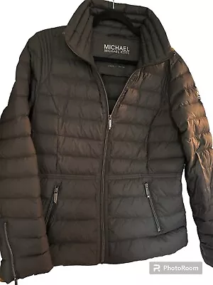 Womens MICHAEL KORS Gray Hooded Packable Down Fill Puffer Jacket Sz L • $29