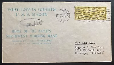 1934 Fort Lewis WA USA USS MACON Airship ZRS5 Zeppelin Greetings Cover • $39.99