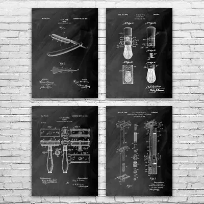 Shaving Patent Posters Set Of 4 Barber Shop Decor Barber Gift Bathroom Wall Art • $168.52