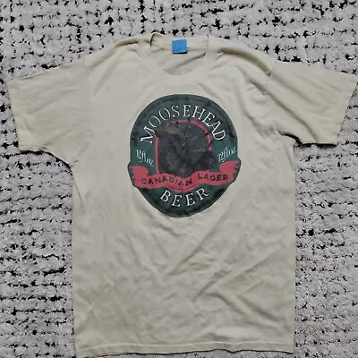 Vintage Moosehead Lager Shirt XL Beige Canadian Beer Single Stitch 70s 80s • $28.95