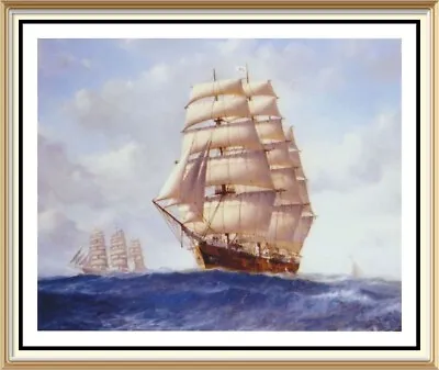 Nautical Art Print Tall Ship CLIPPER Sailing Vessel Full Sail Ocean Sea Passage • £1.45