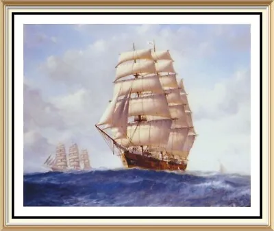 Nautical Art Print Tall Ship Sailing Vessel CLIPPER Full Sail Ocean Sea Passage • £1.25