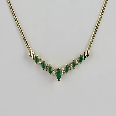 Gorgeous 14k Yellow Gold Emerald Diamond Women's Pendant Necklace 16  • $689