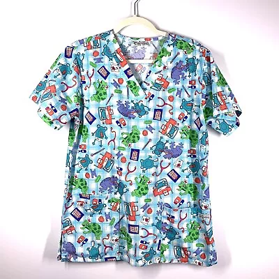 UA Scrubs Scrub Top Women's M Frogs V-neck Pockets Medical Dental Vet CUTE! • $9.95