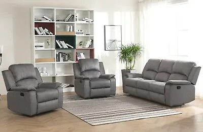 SILVER GREY Fabric Material Manual Reclining Recliner Sofa Suite QUEST 321 .. • £649