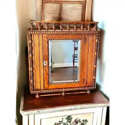 Antique Late 1800's Victorian Oak Hanging Corner Cabinet-Beveled Mirror & Shelf • $999