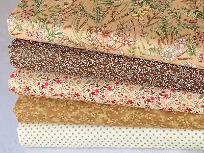 100% Cotton Fat Quarter Bundle Quality Craft Fabric Floral Beige Brown Z6 D • £10.10