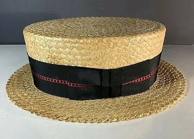 Vintage Stetson Boater Skimmer Straw Gatsby Hat Size 7 1/8  • $250