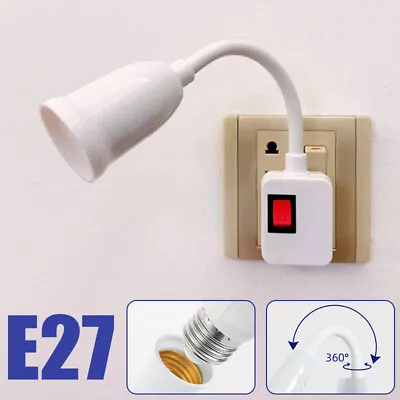 E27 Lamp Bulb Holder Flexible Extension Converter Switch Adapter Socket EU Plug • £3.86