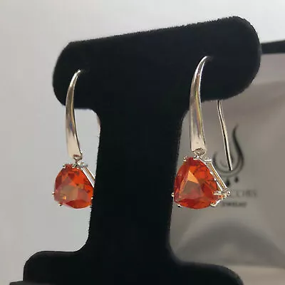 7ctw Trillion Cut Orange Padparadscha Sapphire & Sterling Silver Earrings Fine • £142.91