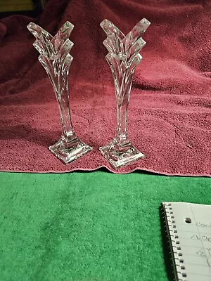 Mikasa Lead Crystal Candle Stick Holders Deco Design. 8 1/2  Tall. • $10