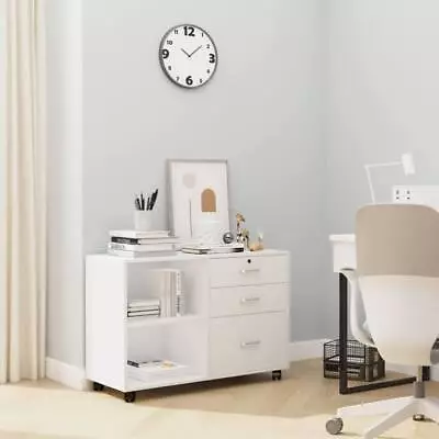 3-Drawer Wood File Cabinet Mobile Lateral Filing Cabinet Printer Stand White • $63.99