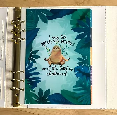 Sloth 'Whatever' Cover Set For Use W/ Erin Condren A5 Ring Agenda Binder- • $15.96