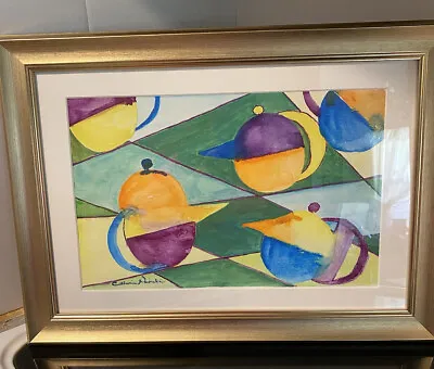 Framed Original Abstract Watercolor Painting Signed  • $15