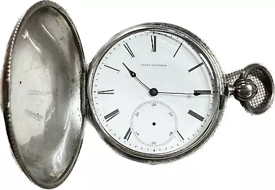 Antique Jules Huguenin Key Wind Hunter Pocket Watch Sterling Silver Runs Swiss • $120