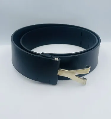 $600 • Buy YSL Yves Saint Laurent Sterling Silver Y Black Leather Belt