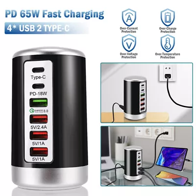 Multi USB 6-Port Fast Desktop Hub Wall Charger Charging Station Quick Charge 3.0 • $23.67