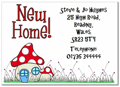 NEW HOME PERSONALISED CARDS Changing Address Moving House Pk 10 TOADSTOOLS • £3.95