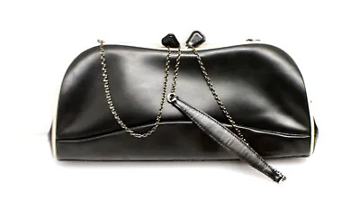 Prada Vintage Black Leather Kissing Lock Chain Bag • $470.25