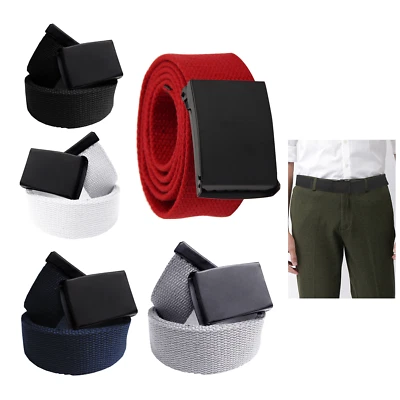 Army Style Mens Womens Waist Belt Canvas Fabric Webbing Adjustable Black Buckle • £4.29