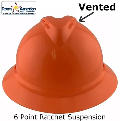 MSA Advance Full Brim Vented Hard Hat With 6 Pt Ratchet Suspension Hi Viz Orange • $34