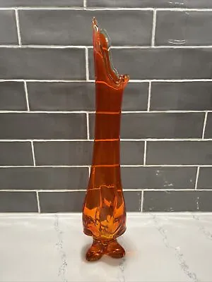 Viking Swung Glass Vase 3 Foil Toe Footed 19  Persimmon MCM Orange • $149.99