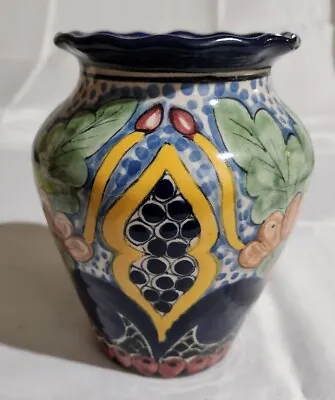 Colorful Hand Painted 5.5 T Pottery Talavera Mexico Vase Hernandez  • $15